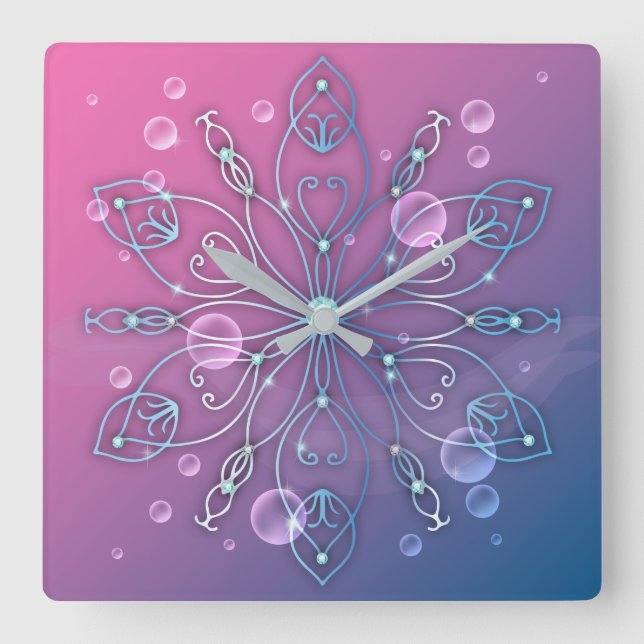 Relógio Quadrado Shiny Elegante Luxurioso Royal Mandala submarino (Frente)