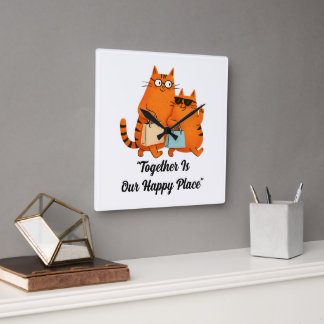 Relógio Quadrado Shopping Day Cat Love Wall Clock