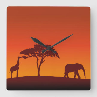Relógio Quadrado Silhueta africana do safari - pulso de disparo de
