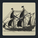 Relógio Quadrado Silhueta de navio com velas para barrar<br><div class="desc">Uma bela silhueta de um navio de navegação com velas. Podem até ver alguns números no convés,  a monitorar o progresso do navio ou a desfrutar da brisa legal do mar. Qualquer um que ama o mar deve comprar esta peça!</div>