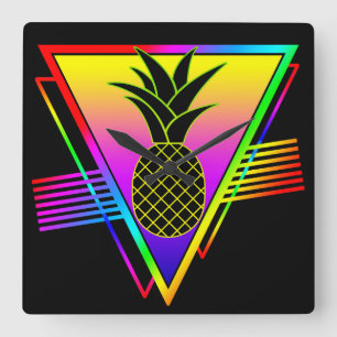 Relógio Quadrado Silhueta Moderna Retro Abacaxi Fruta de Verão