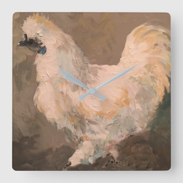 Relógio Quadrado Silkie Chicken Wall Clock (Frente)