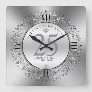 Relógio Quadrado Silve brilhante roda casamento do círculo 25o