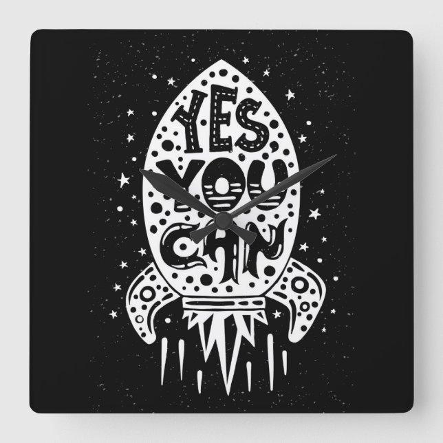 Relógio Quadrado Sim você pode Rocketship (Frente)