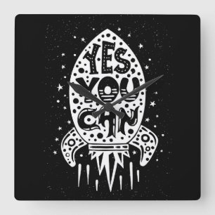 Relógio Quadrado Sim você pode Rocketship
