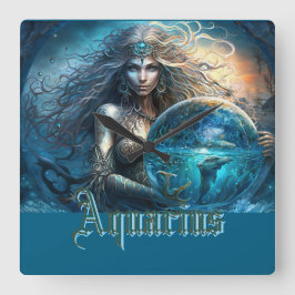 Relógio Quadrado Símbolo Aquarius Zodiac