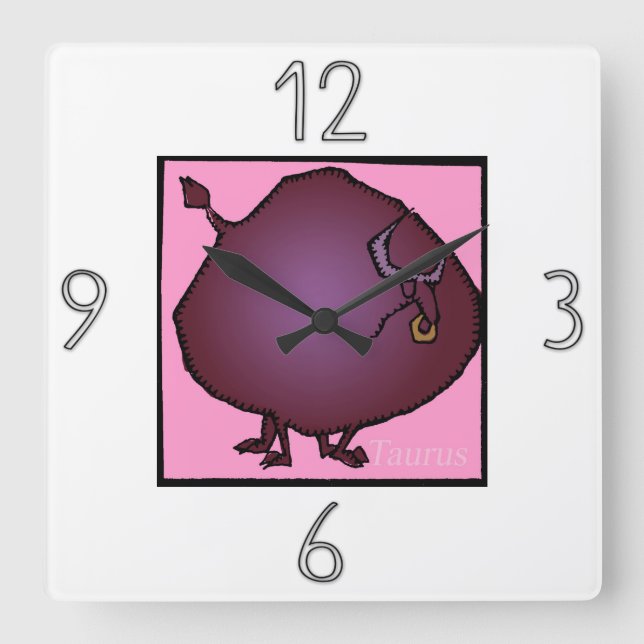 Relógio Quadrado Símbolo Astrologico Zodiac Taurus Wall Clock (Frente)