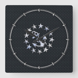 Relógio Quadrado Símbolo cromo de bandeira iate náutico no decor 