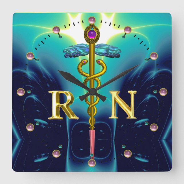 Relógio Quadrado SÍMBOLO DE ENFERMEIRO REGISTRADO DO CADUEUS Dourad (Frente)