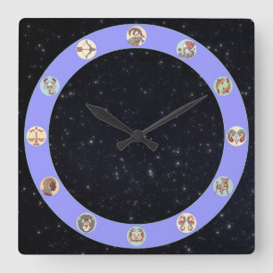 Relógio Quadrado Símbolo Zodiac com Estrelas