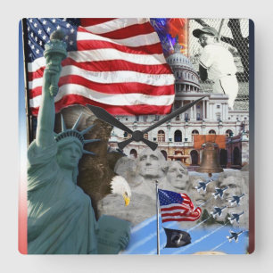 Relógio Quadrado Símbolos americanos dos EUA