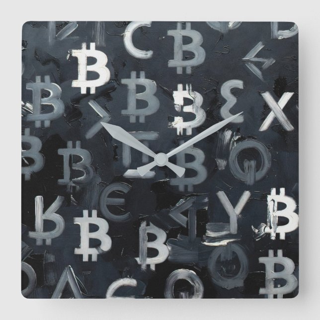 Relógio Quadrado Símbolos de Bitcoin (Estilo: 7) (Frente)