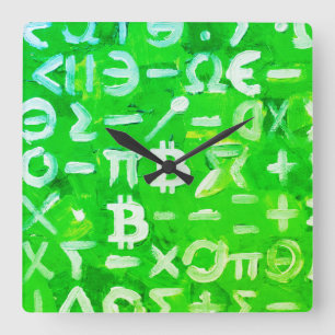 Relógio Quadrado Símbolos de Bitcoin (Lucro Brilhante Verde - 3)