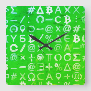 Relógio Quadrado Símbolos de Bitcoin (Lucro Brilhante Verde - 8)