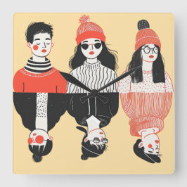 Relógio Quadrado Simples desenho moderno de pessoas legal