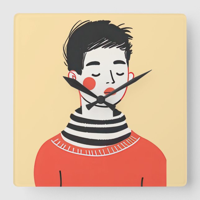 Relógio Quadrado Simples desenho moderno de pessoas legal (Frente)
