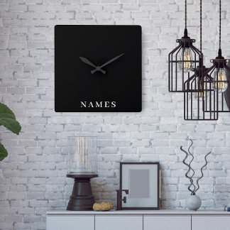 Relógio Quadrado Simples Preto Personalizado Adicionar Seu Nome Ele