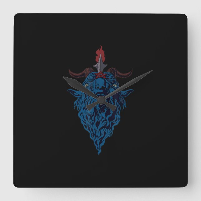 Relógio Quadrado Sinal De Cabra De Bapão De Mendes Satã Gótico Escu (Frente)