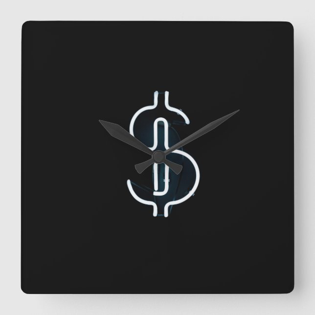 Relógio Quadrado Sinal de dólar neon (Frente)