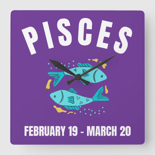 Relógio Quadrado sinal de estrela peixes (Frente)