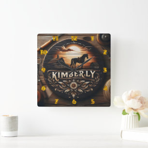 Relógio Quadrado Sinal De Madeira Exibindo O Tema Do País Kimberly