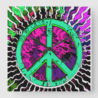 Relógio Quadrado Sinal de Paz de Hippie de Trippy