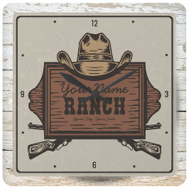 Relógio Quadrado Sinal de Ranhura Ocidental do Cowboy Guns Western