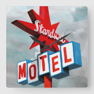 Relógio Quadrado Sinal do Motel Stardust