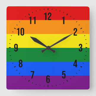 Relógio Quadrado Sinalizador Orgulho gay do arco-íris LGBT