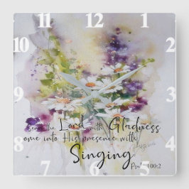 Relógio Quadrado Sirva ao Senhor com alegria floral 