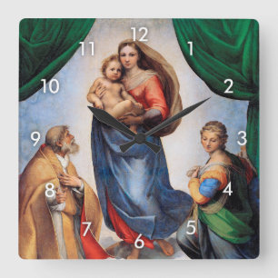 Relógio Quadrado Sistine Madonna, Raphael