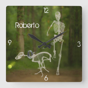 Relógio Quadrado Skeleton Dog e Human Running  
