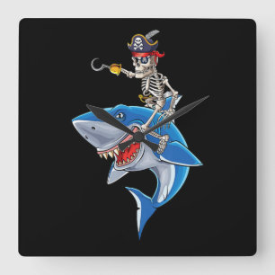 Relógio Quadrado Skeleton Pirate Riding Shark Cute Boys Halloween