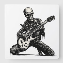 Relógio Quadrado skeleton playing an electric guitar