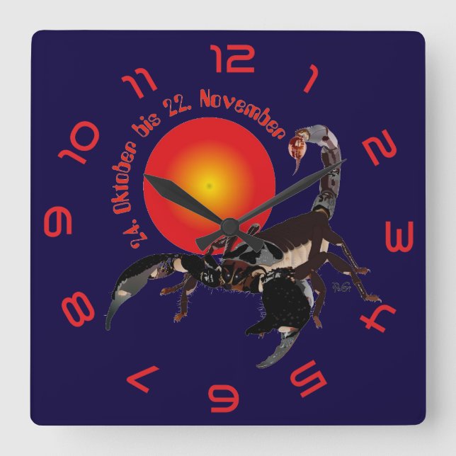 Relógio Quadrado Skorpion - Sternzeichen Uhr (Frente)