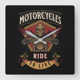 Relógio Quadrado Skull Ride Motorcycles, Ride To Live