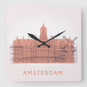 Relógio Quadrado Skyline de Amsterdão, Países Baixos dos marcos
