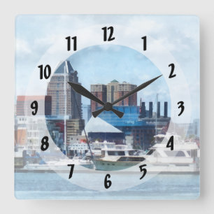 Relógio Quadrado Skyline e porto de Baltimore