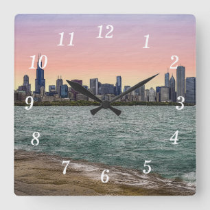 Relógio Quadrado Skyline Painterly Wall Clock de Chicago