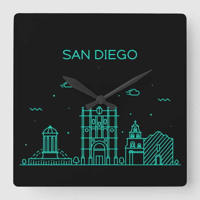Relógio Quadrado Skyline San Diego (Frente)