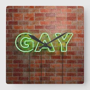 Relógio Quadrado SlipperyJoe's artístico neon verde Gay Sinal gay 