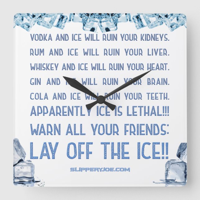 Relógio Quadrado SlipperyJoe's ice álcool vodka rum cola whiskey (Frente)