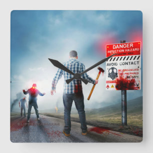 Relógio Quadrado SlipperyJoe's olhos brilhantes de zumbis no Hallow