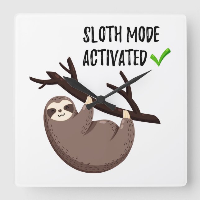 Relógio Quadrado Sloth Says| Modo Largura Ativado (Frente)