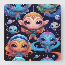 Relógio Quadrado Small Multi-Coloured Aliens in Space