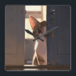Relógio Quadrado Sneaky cat<br><div class="desc">Add a cattish touch to your wall</div>