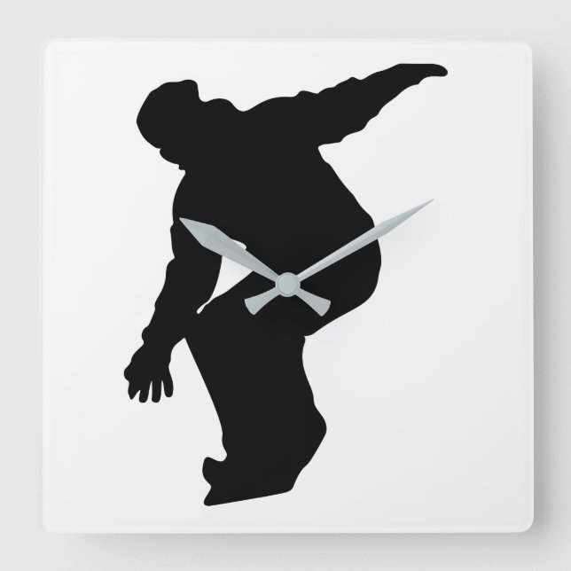 Relógio Quadrado Snowboarder Silhouette (Frente)