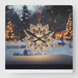 Relógio Quadrado Snowflake Ornament Winter Wall Clock