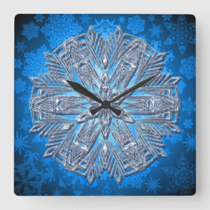 Relógio Quadrado Snowflakes Art 13 Wall Clocks e Opções Numerais