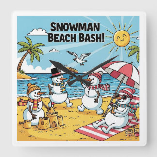 Relógio Quadrado Snowmen Beach Bash